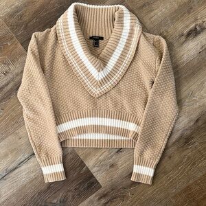 Forever 21, Tan and White V-Neck Sweater